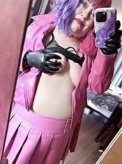 The guy set the pink lingerie for a sexy girl